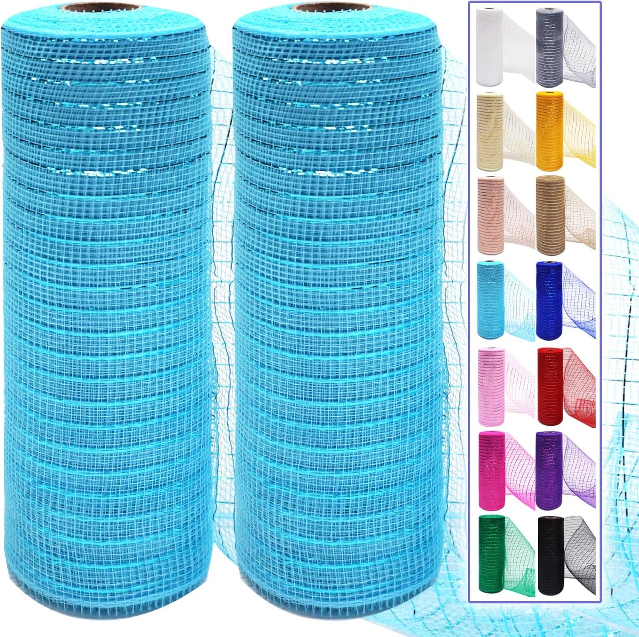 2 Pcs Blue Deco Mesh Ribbon Rolls 10 Inch 10 Yards(30 ft) Decorative Mesh Fabric with Foil